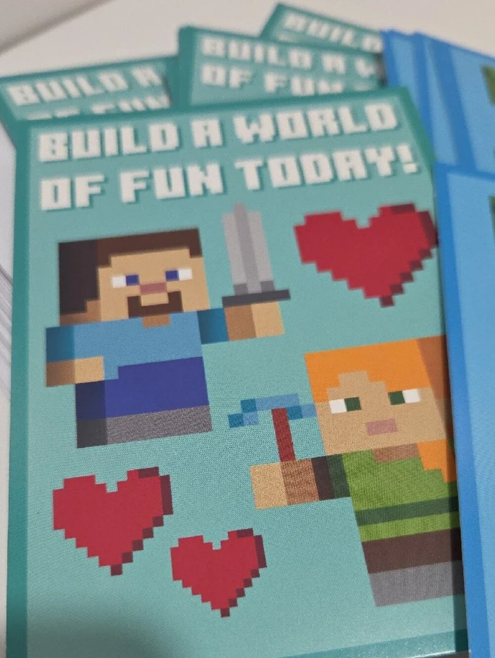 Minecraft Blue Creeper Valentine Sticker Greeting Card Set